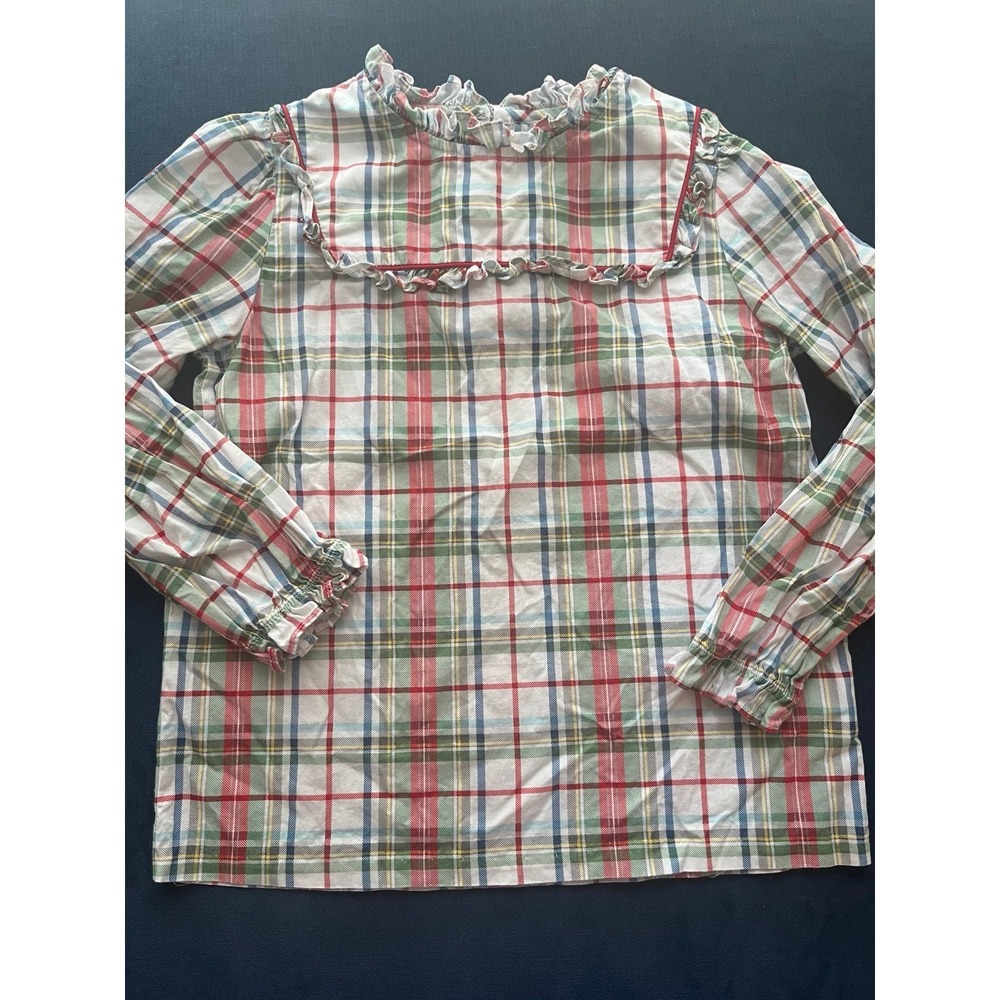 Little English Girls Size 10 Plaid Blouse with Back Bow Detail